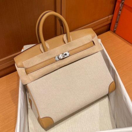 반수공 에르메스 버킨백 30 라이트브라운 은장 캔버스 스위프트가죽