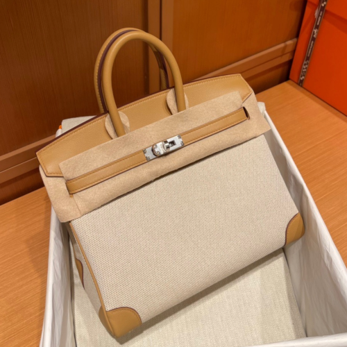 반수공 에르메스 버킨백 30 라이트브라운 은장 캔버스 스위프트가죽