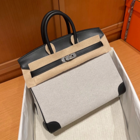 반수공 에르메스 버킨백 30 블랙 은장 캔버스 스위프트가죽