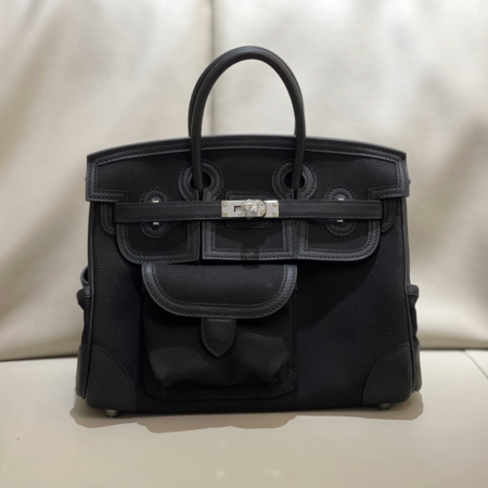 반수공 에르메스 버킨백 25 블랙 은장 카고 캔버스