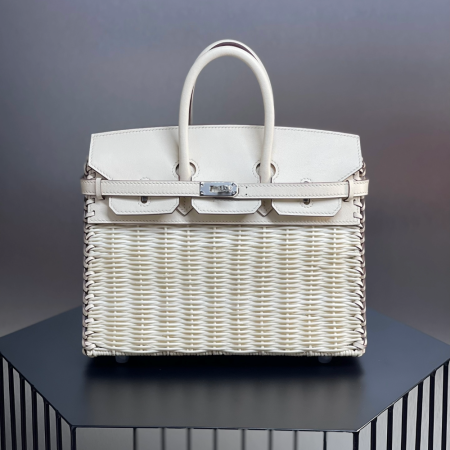 반수공 에르메스 버킨백 25 화이트 은장 피크닉
