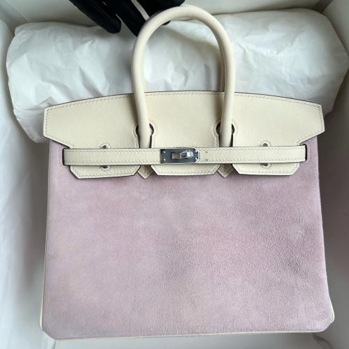 반수공 에르메스 버킨백 25 핑크퍼플 화이트 은장 스웨이드