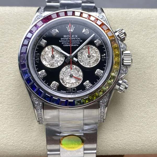 ZF공장 롤렉스 데이토나 레인보우 화이트 골드 금통 블랙 8P 다이얼 116599