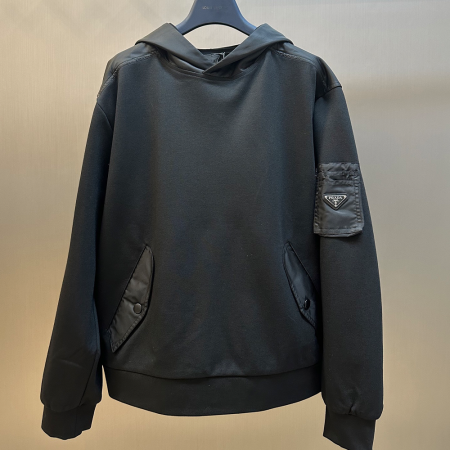 프라다 코튼 리나일론 스웨터 후드 블랙