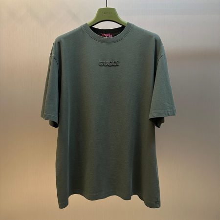 구찌 자수로고 실크 코튼 반팔 그린