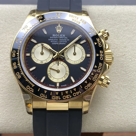 QF공장 롤렉스 코스모그래프 데이토나 블랙 레이싱 다이얼 옐로우골드 금통 러버밴드 126518