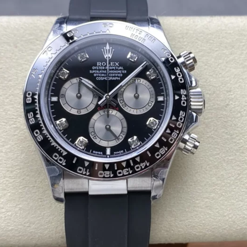 QF공장 롤렉스 코스모그래프 데이토나 블랙 8P 다이얼 화이트 골드 금통 러버밴드 126519