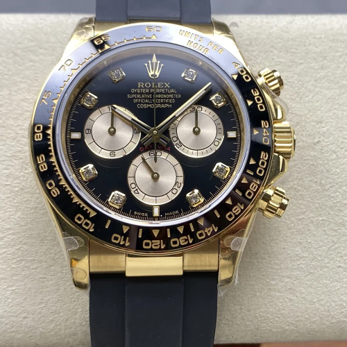 QF공장 롤렉스 코스모그래프 데이토나 블랙 8P 다이얼 옐로우 골드 금통 러버밴드 126518