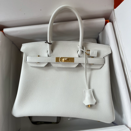 반수공 에르메스 버킨백 30 끄레 화이트 금장 토고가죽