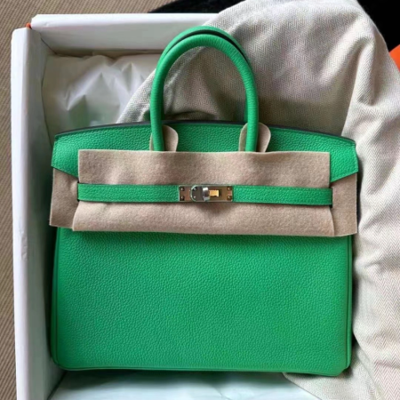 반수공 에르메스 버킨백 25 그린 은장 토고가죽