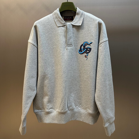 구찌 그레이 멜란지 프린트 코튼 저지 스웨트 셔츠