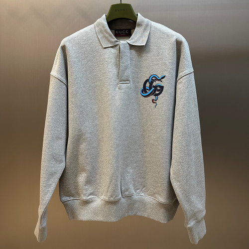 구찌 그레이 멜란지 프린트 코튼 저지 스웨트 셔츠