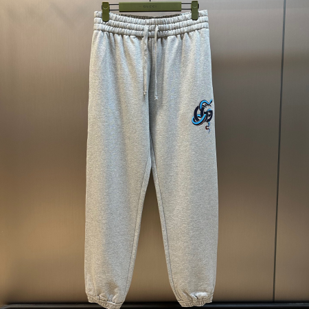 구찌 그레이 멜란지 프린트 코튼 저지 스웨트 팬츠