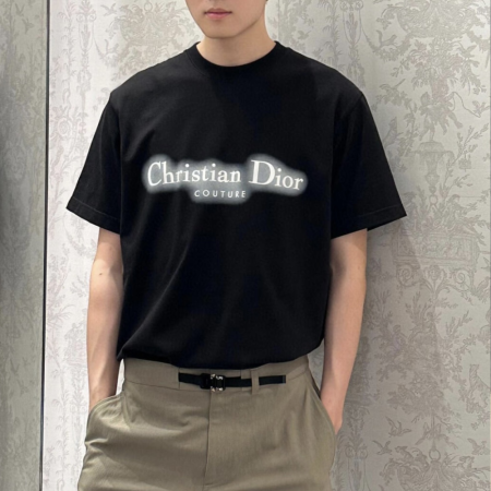 디올 프린팅 로고 꾸뛰르 티셔츠 블랙