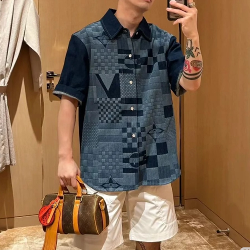 루이비통 프린티드 쇼트 슬리브드 데님 셔츠