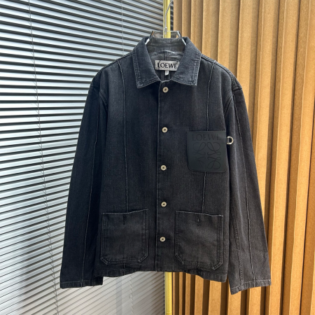 로에베 레더 아나그램 디보스드 패치 포켓 코튼 데님 자켓