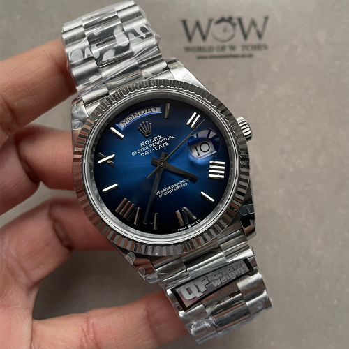 QF공장 롤렉스 데이데이트 그라데이션 청판 로만 다이얼 화이트 골드 금통 (텅스텐 헤비버전) 40mm 228239