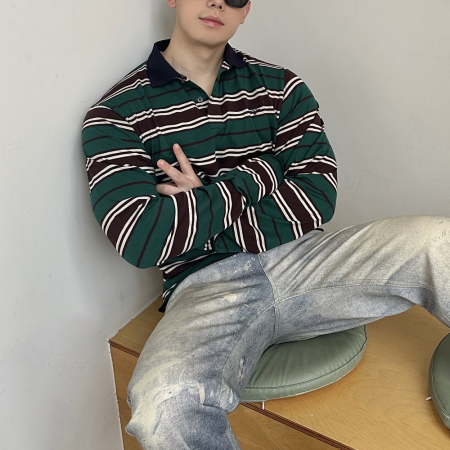 프라다 코튼 폴로 셔츠 에보니 에메랄드 그린