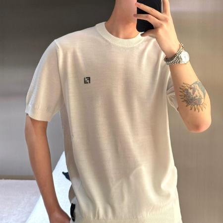 펜디 FF 자수 로고 라펠 폴로 반팔 셔츠